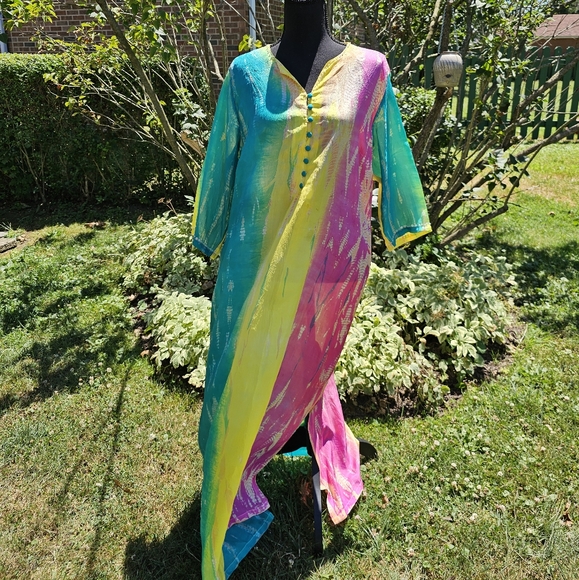 Soft Surroundings Sparkling Silk Santiago Caftan Style Lounge Ware - Picture 2 of 9